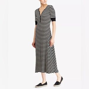 Ralph Lauren LRL Striped Henley Fit-Flare Waffle-Knit Cotton Midi Dress Plus 2X